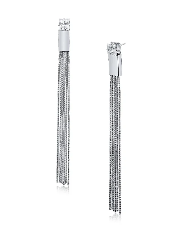 Sparkling Diamond Earrings-Slinky Fringe Drop Earrings