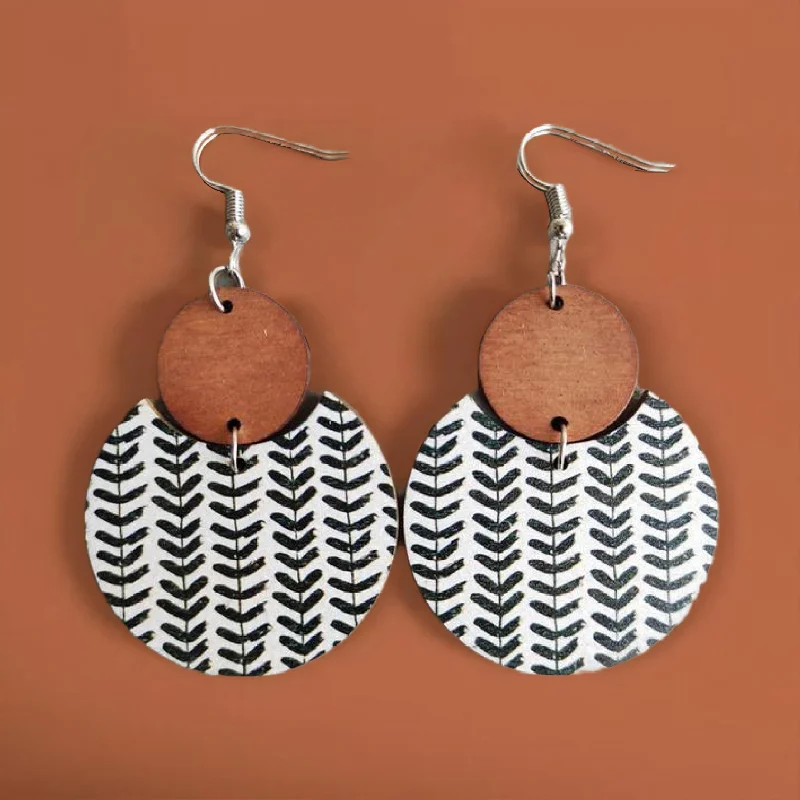 Sassy Ear Climbers-Beautiful Black and White Wood Circle Earrings