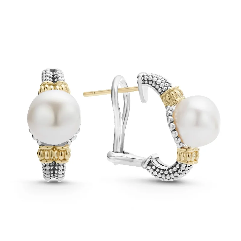 Large Gold Earrings-Luna Two-Tone Pearl Huggie Earrings