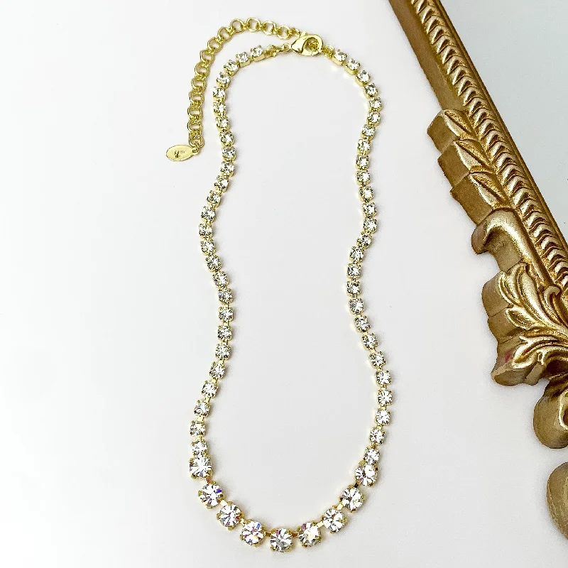 Sorrelli | Audrianna Crystal Tennis Necklace in Bright Gold Tone and Clear