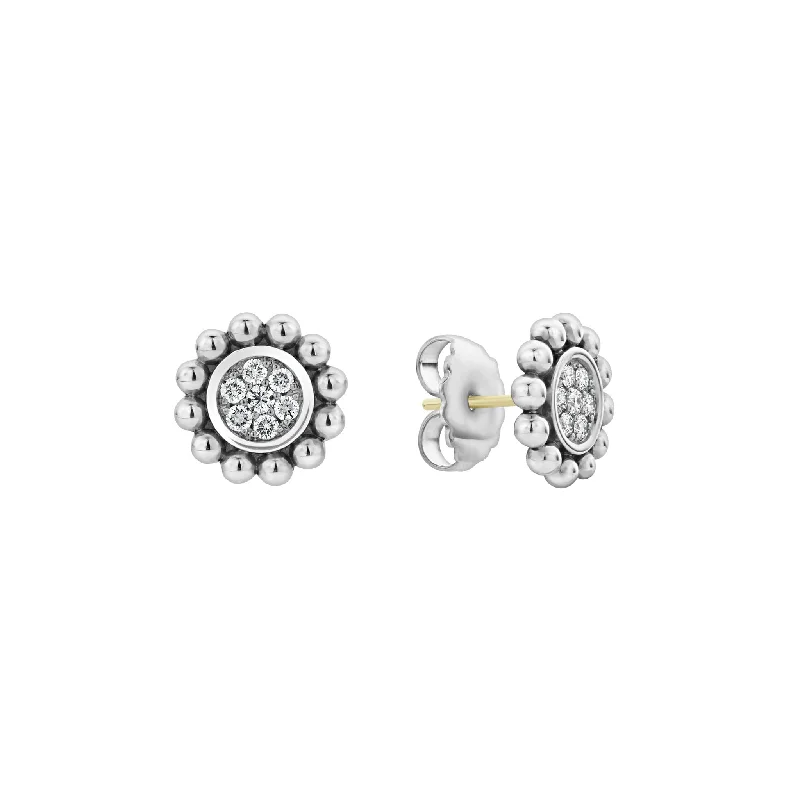 Unique Silver Hoop Earrings-Caviar Spark Small Caviar Circle Diamond Earrings