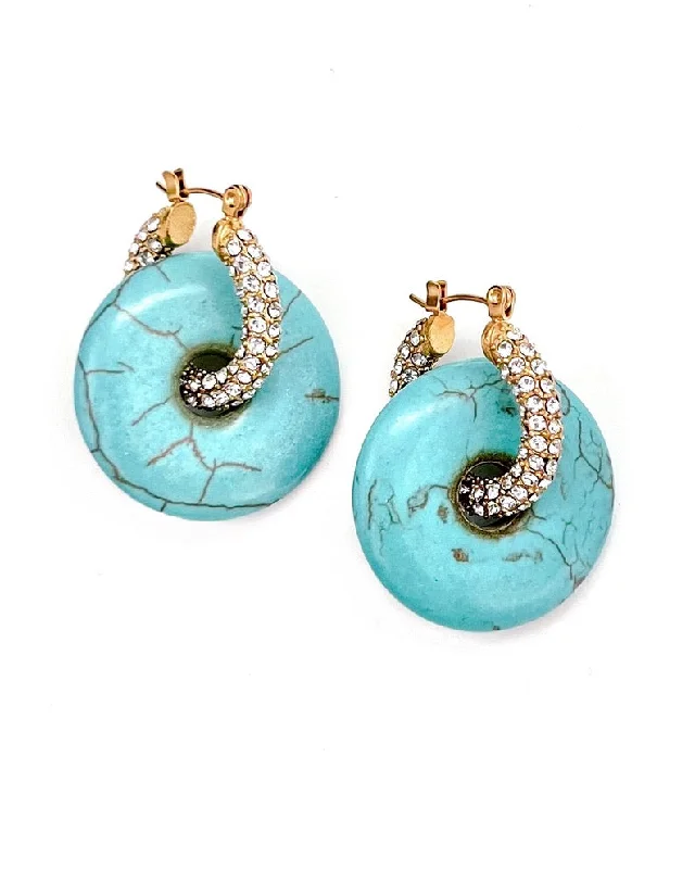 Natural Stone Earrings-Evelyn Crystal Turquoise Hoops