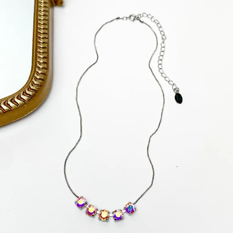 Sorrelli | Shaughna Tennis Necklace in Palladium Silver Tone and Aurora Borealis