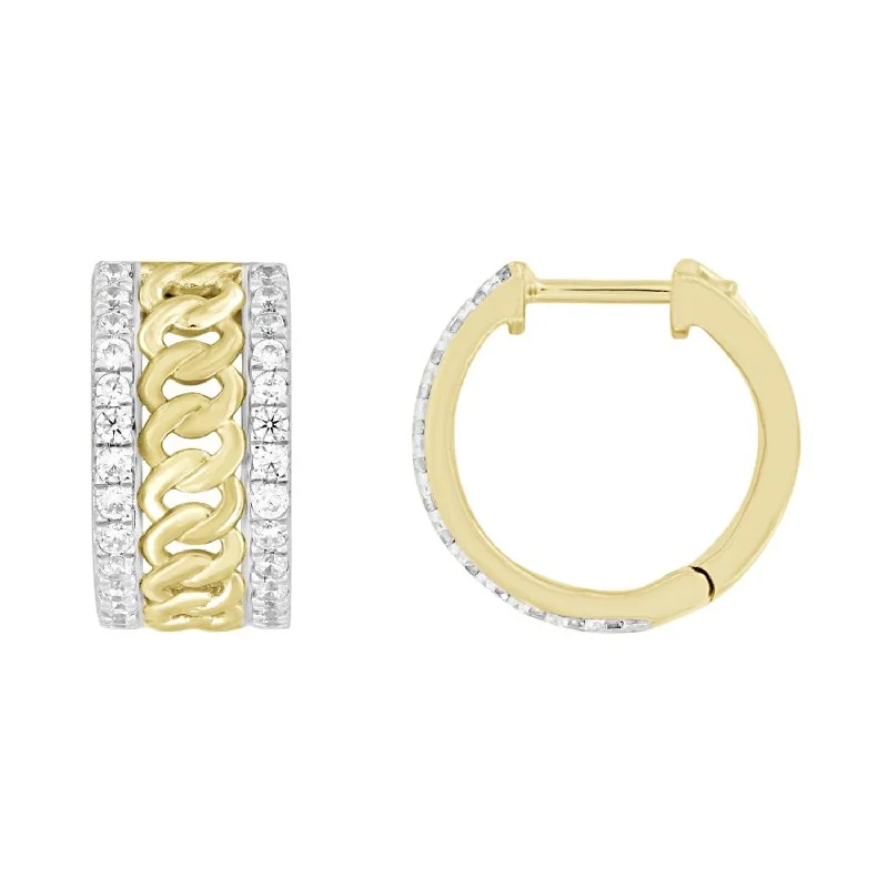 Sparkling Swarovski Earrings-LADIES HOOP EARRINGS 0.50CT ROUND DIAMOND 10K YELLOW GOLD