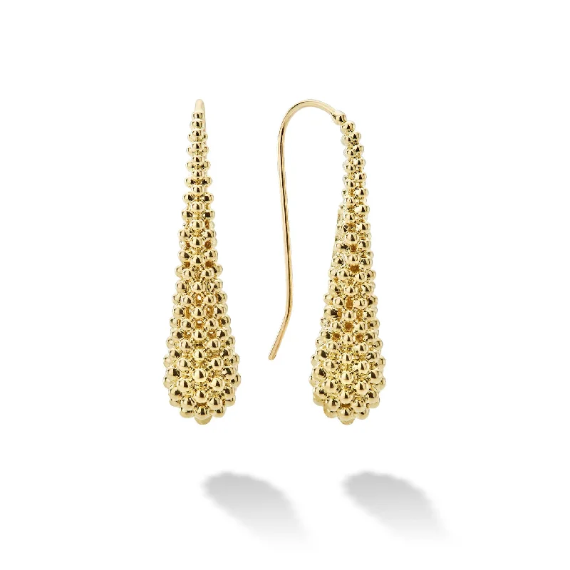 Dainty Gold Earrings-Caviar Gold 18K Gold Caviar Drop Earrings