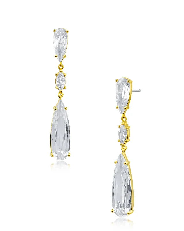 Elegant Drop Earrings-Elongated Pear CZ Drop Earrings