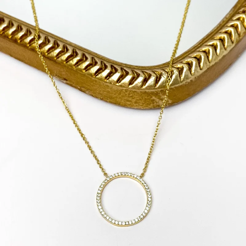 Inner Circle Chain Necklace with CZ Crystals in Gold Tone