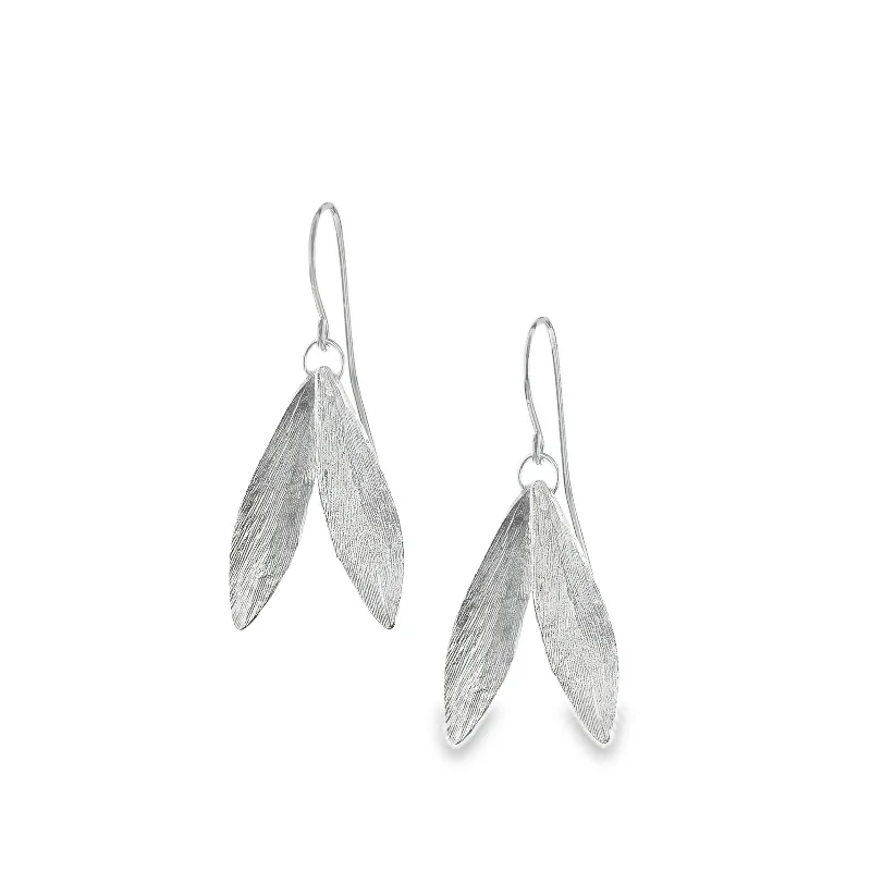 Adjustable Hoop Earrings-Silver Double Leaf Earrings