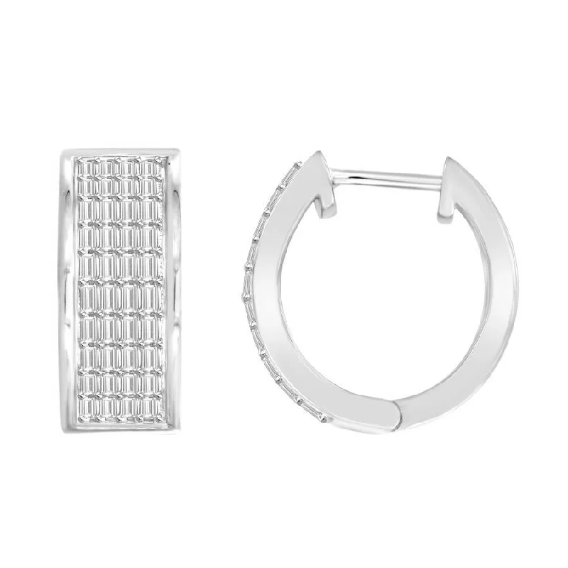 Metal Statement Earrings-LADIES HOOP EARRINGS 0.50CT BAGUETTE DIAMOND 10K WHITE GOLD