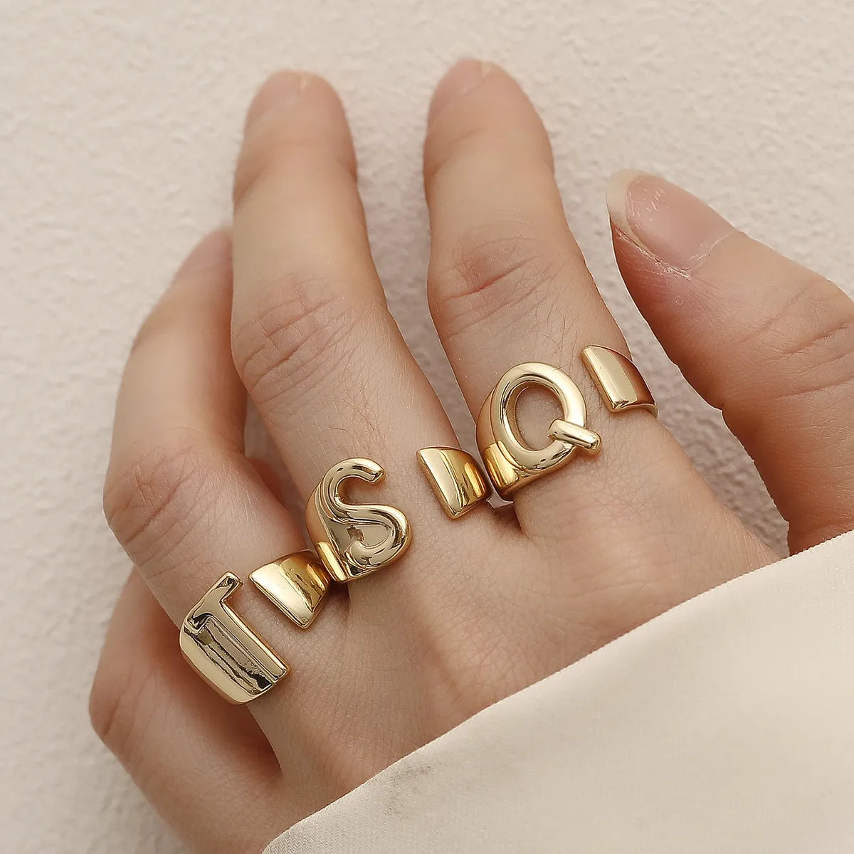 Wholesale Simple Style Classic Style Letter Copper 18K Gold Plated Open Rings