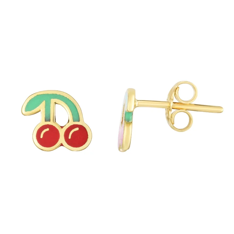 Handmade Gold Earrings-14K Cherry Enamel Earrings