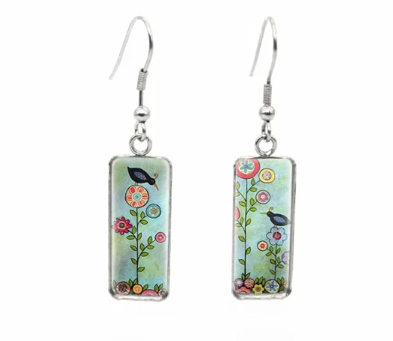 Cute Dangle Earrings-Beautiful Glass Like Folk Bird Earrings