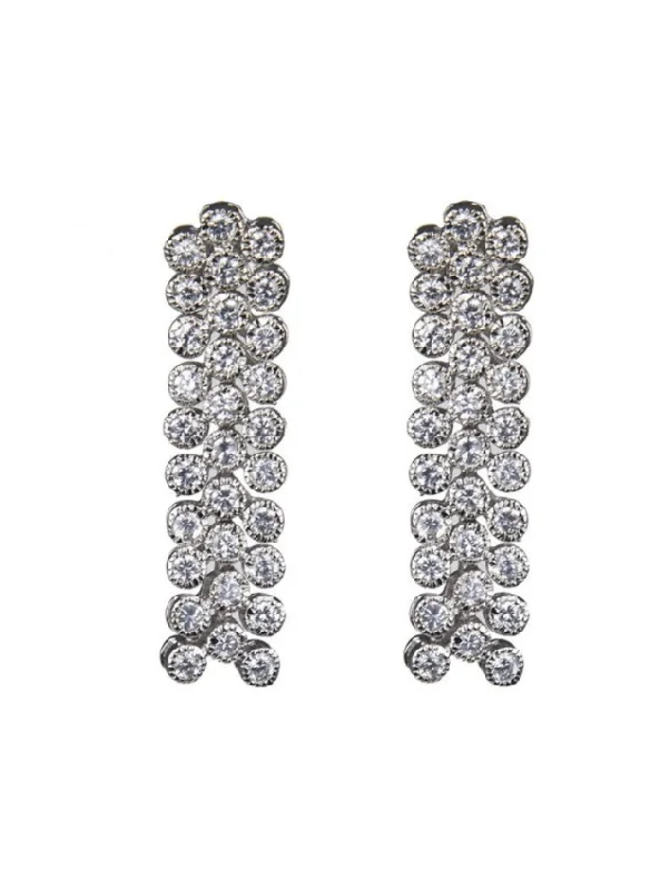 Chic Ear Huggers-Triple Round CZ Bezel Drop Earring