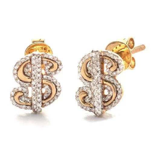 Gold Hoop Earrings-10KY 0.25CTW MICROPAVE DIAMOND $ DOLLAR SIGN