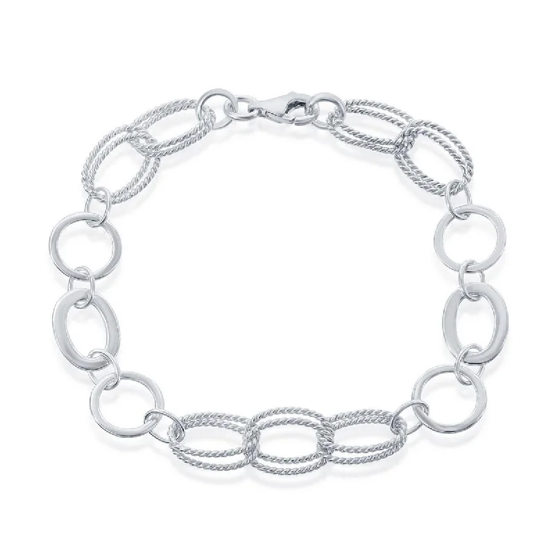 Classic Women's Bracelet - Sterling Double Ovals and Circles Braided Link | S-4737