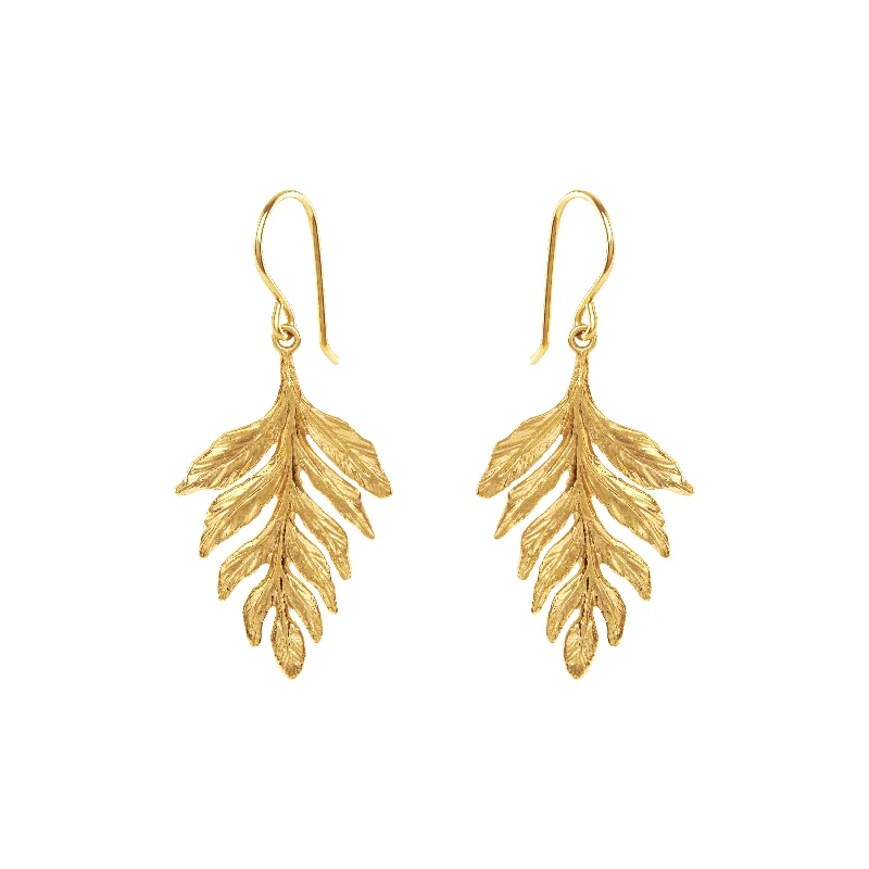 Large Dangle Earrings-18ct Solid Gold Fern Drop Earrings