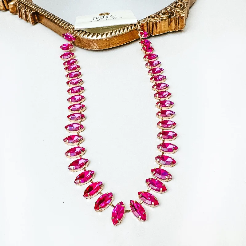 Posh by Pink Panache | Marquis Rhinestone Necklace in Fuchsia Pink