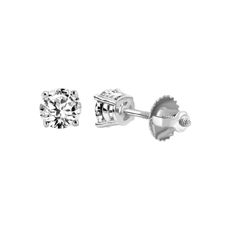 Vintage Style Earrings-LADIES SOLITAIRE EARRINGS 0.50CT ROUND DIAMOND 14K WHITE GOLD