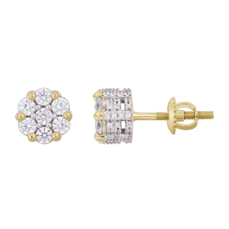 Vintage Pearl Earrings-LADIES STUD EARRINGS 1.00CT ROUND DIAMOND 10K YELLOW GOLD