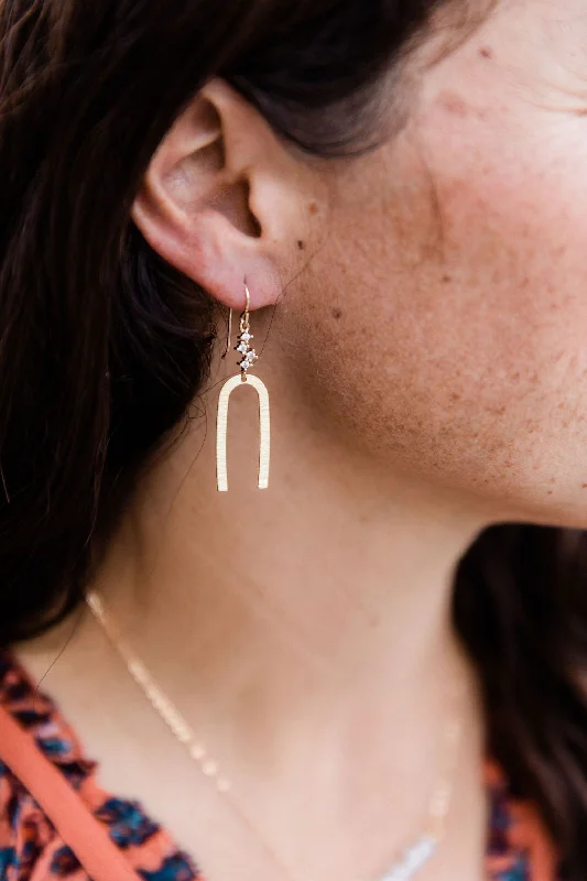 Customizable Earrings-Long Geometric Earrings with Crystal Detail