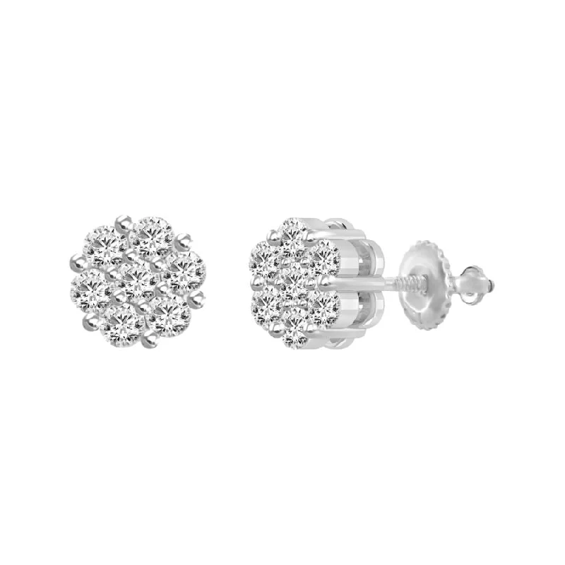 Beaded Hoop Earrings-LADIES FLOWER EARRINGS 0.33CT ROUND DIAMOND 14K WHITE GOLD