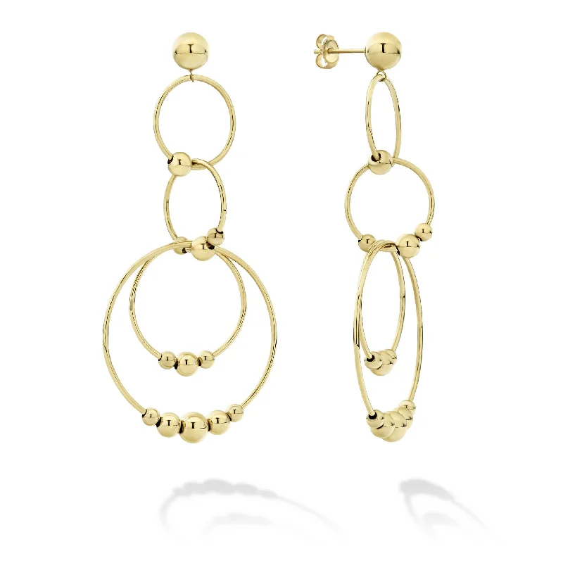 Crystal Dangle Drop Earrings-Caviar Gold Four Circle Bead Drop Earrings