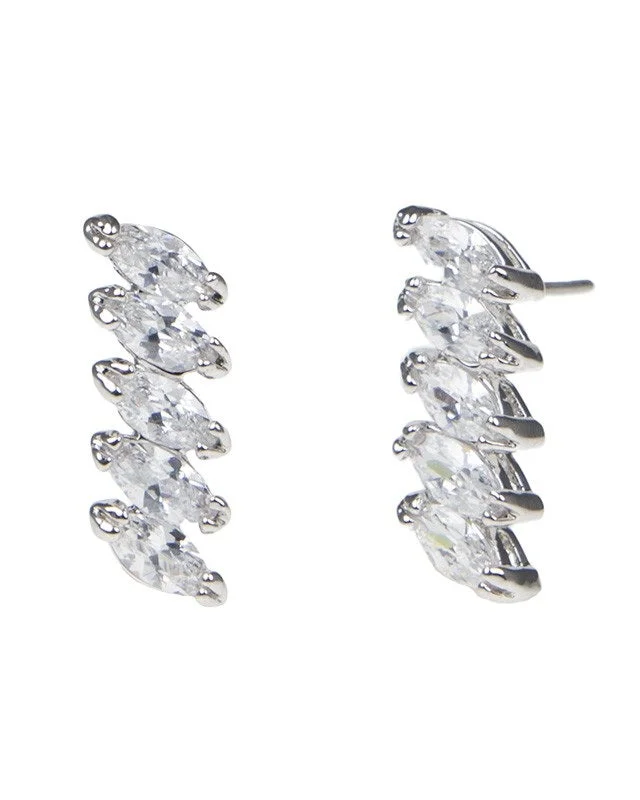 Shiny Hoop Earrings-Marquise CZ Linear Earrings