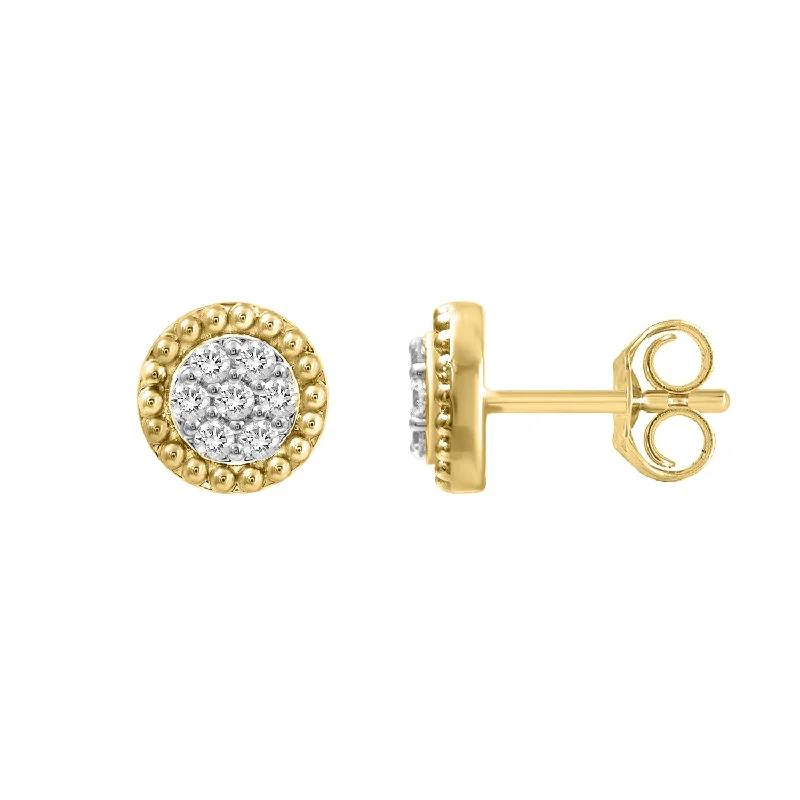 Diamond Drop Earrings-LADIES EARRINGS 0.20CT ROUND DIAMOND 14K YELLOW GOLD