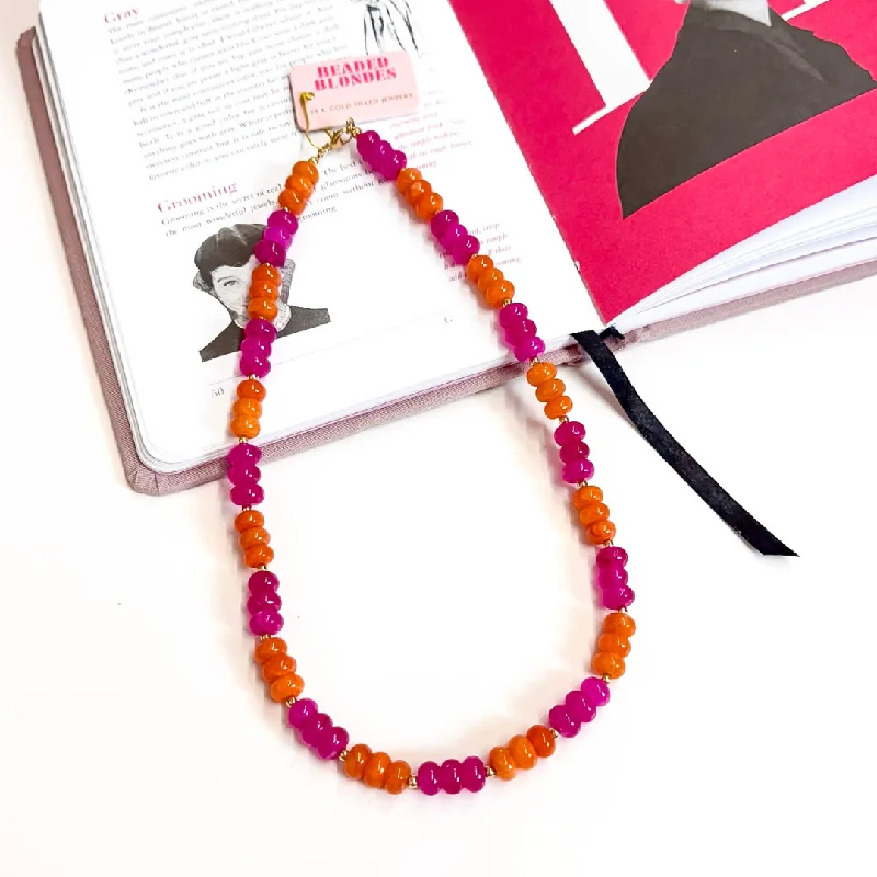 Beaded Blondes | Magenta & Orange Colorblock Gemstone Necklace