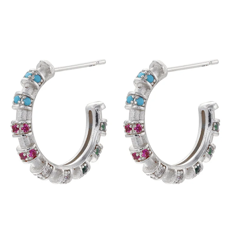 White Gold Color Colorful Crystals 1 Pair