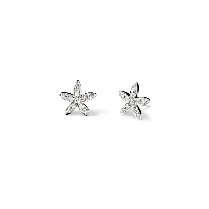 Large Silver Earrings-Estrela do Mar Small Earrings  White Gold - Diamond Pavé