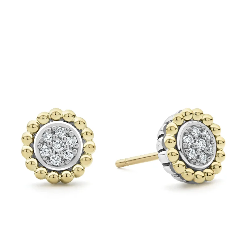 Classic Pearl Earrings-Caviar Lux Two-Tone Caviar Diamond Stud Earrings