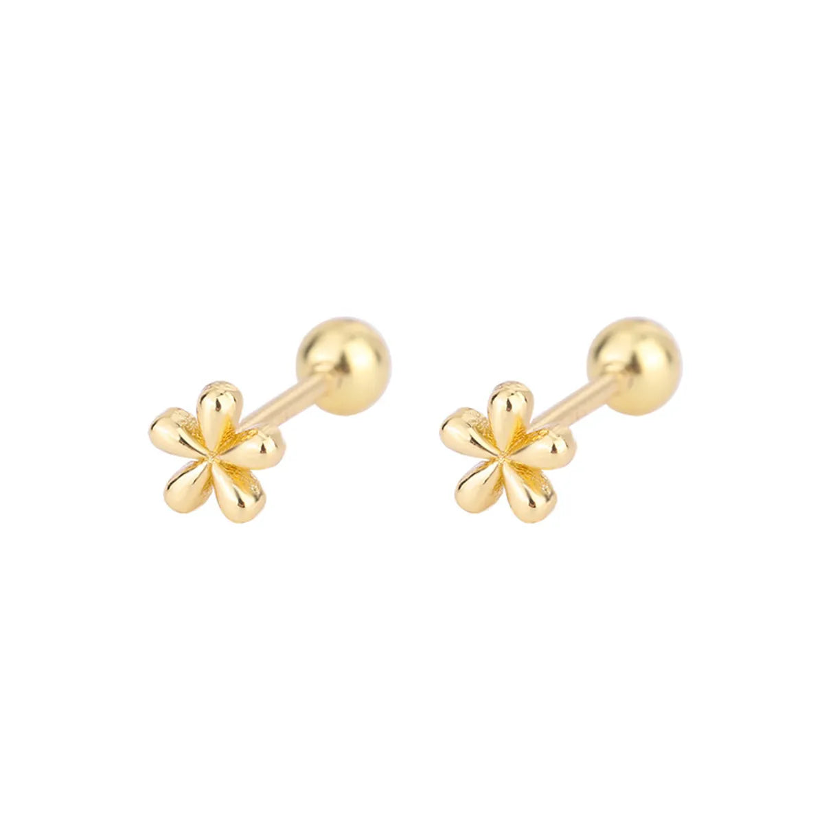 C40 Gold Little Flower Screw Tightening Buckle Stud Earrings