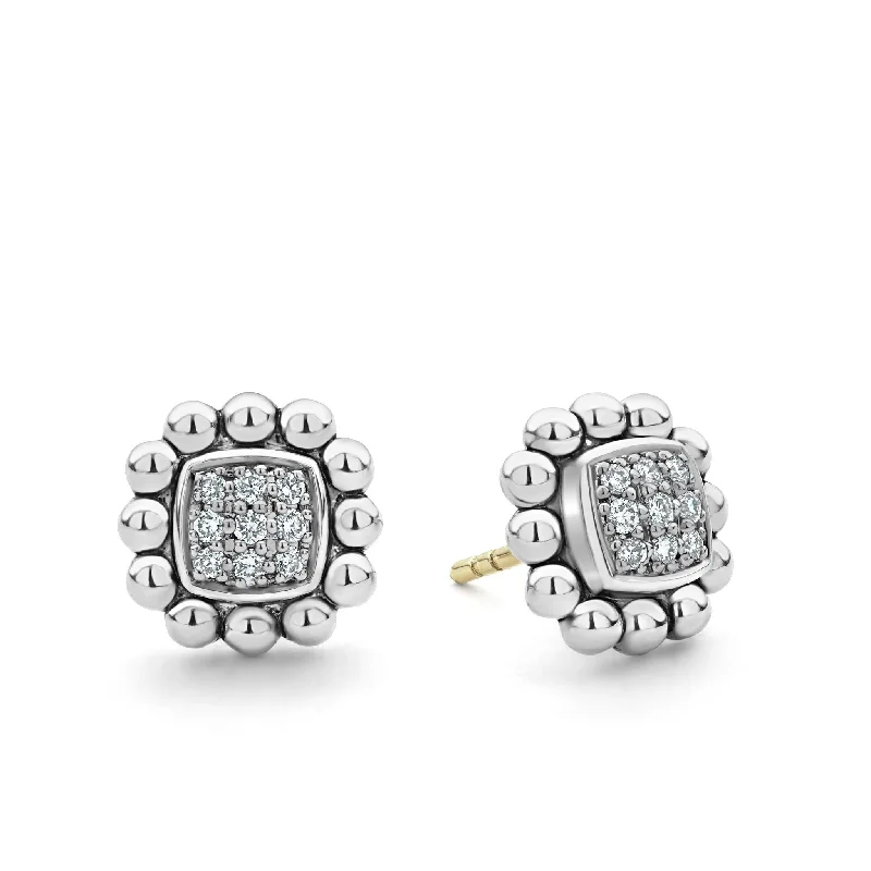 Luxury Silver Earrings-Caviar Spark Caviar Square Diamond Stud Earrings