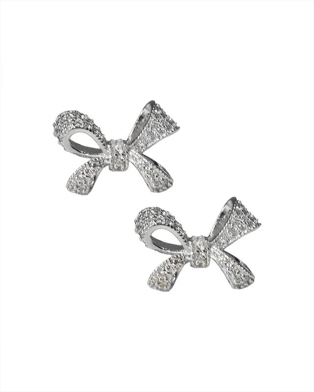 Unique Silver Hoop Earrings-Pave Bow Earrings