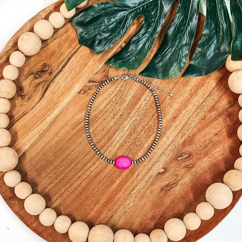 Navajo Inspired Choker with Oval Pendant in Pink