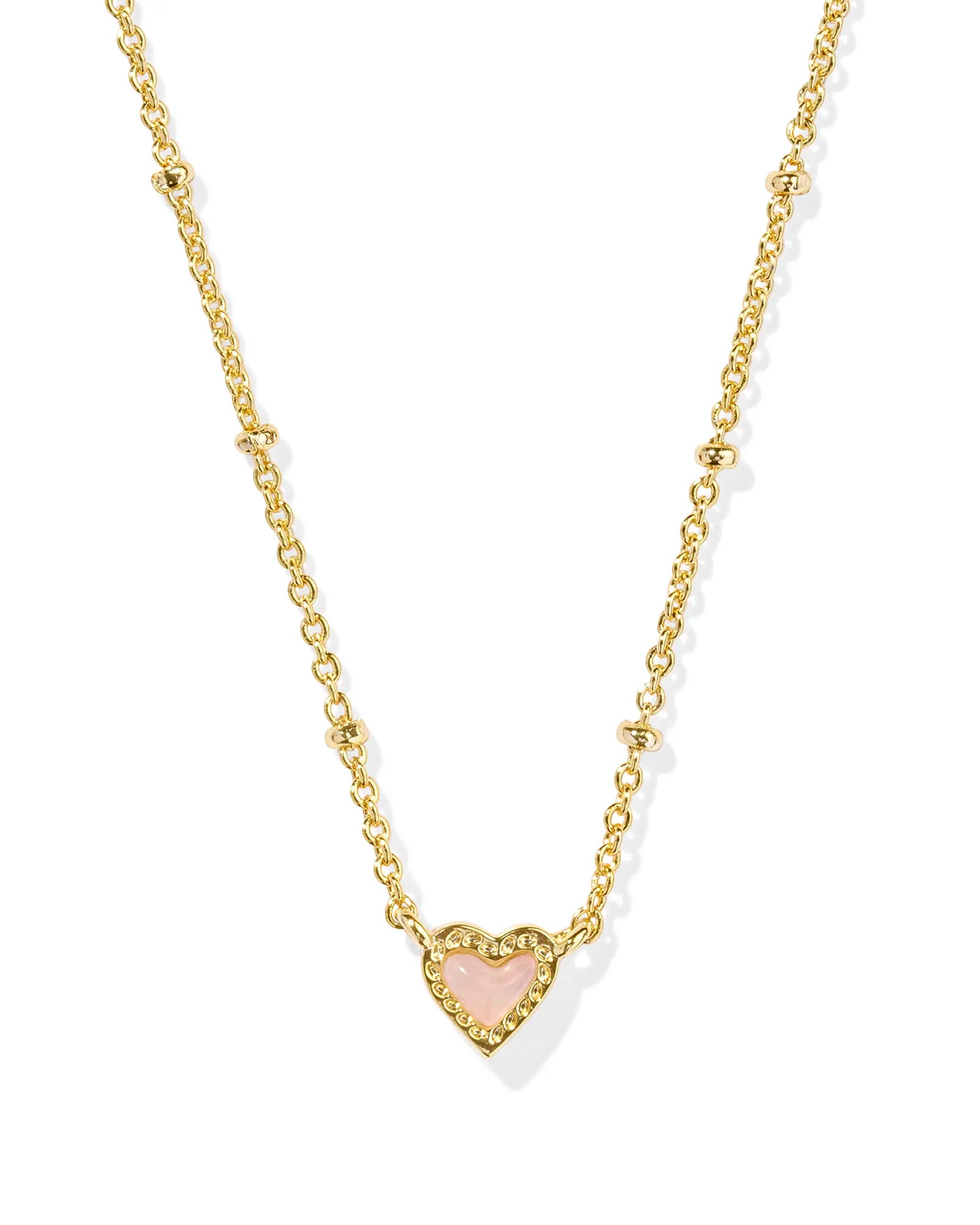 Kendra Scott| Mini Ari Heart Gold Satellite Necklace in Rose Quartz