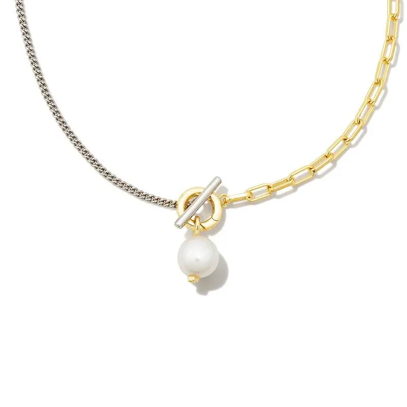 Kendra Scott | Leighton Silver Pearl Chain Necklace in White Pearl