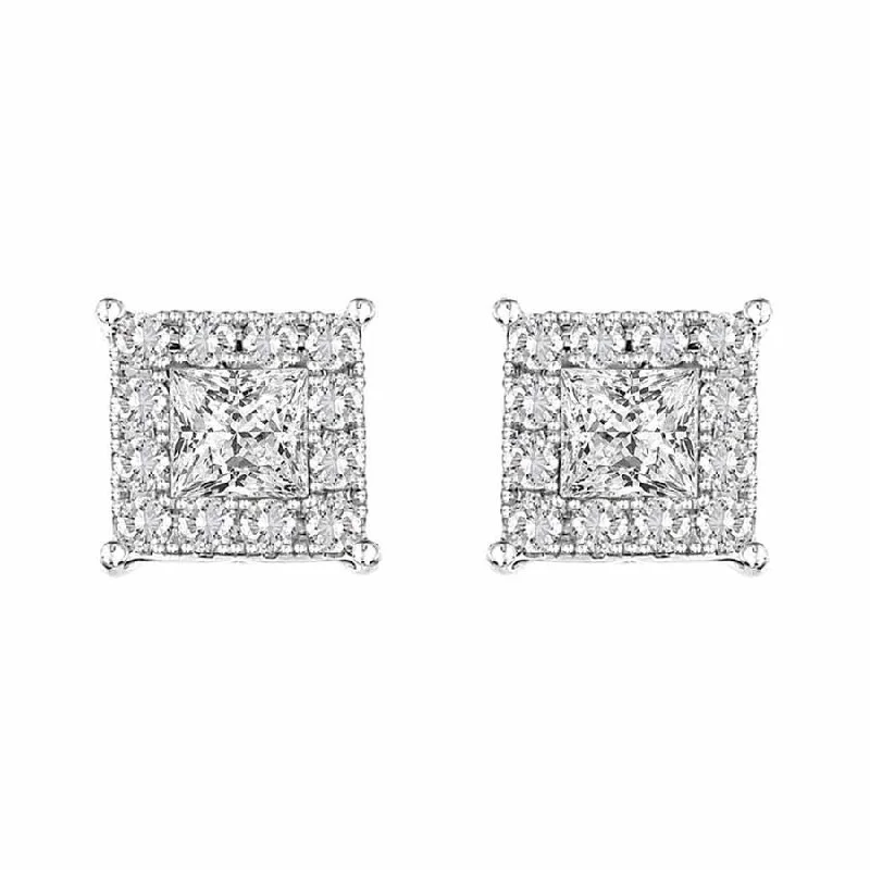 Bridal Earrings-LADIES EARRINGS 0.25CT ROUND/PRINCESS DIAMOND 14K WHITE GOLD (SI QUALITY)