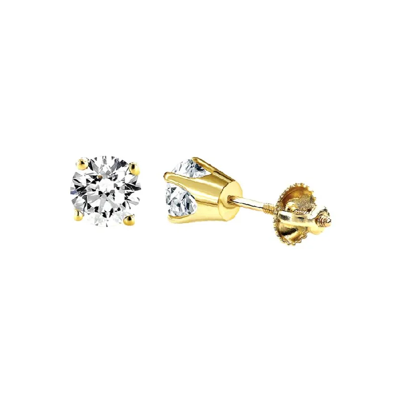 Rose Gold Earrings-LADIES SOLITAIRE EARRINGS 1.00CT ROUND DIAMOND 14K YELLOW GOLD