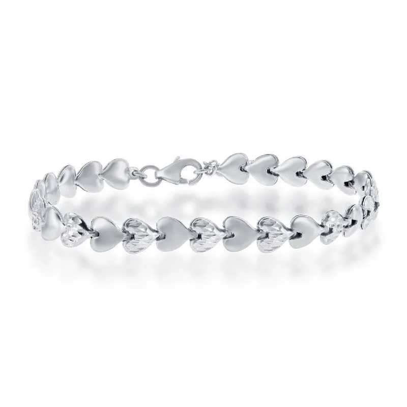 Classic Women's Bracelet - Alternating Plain and D-C Small Puffed Hearts | S-4727