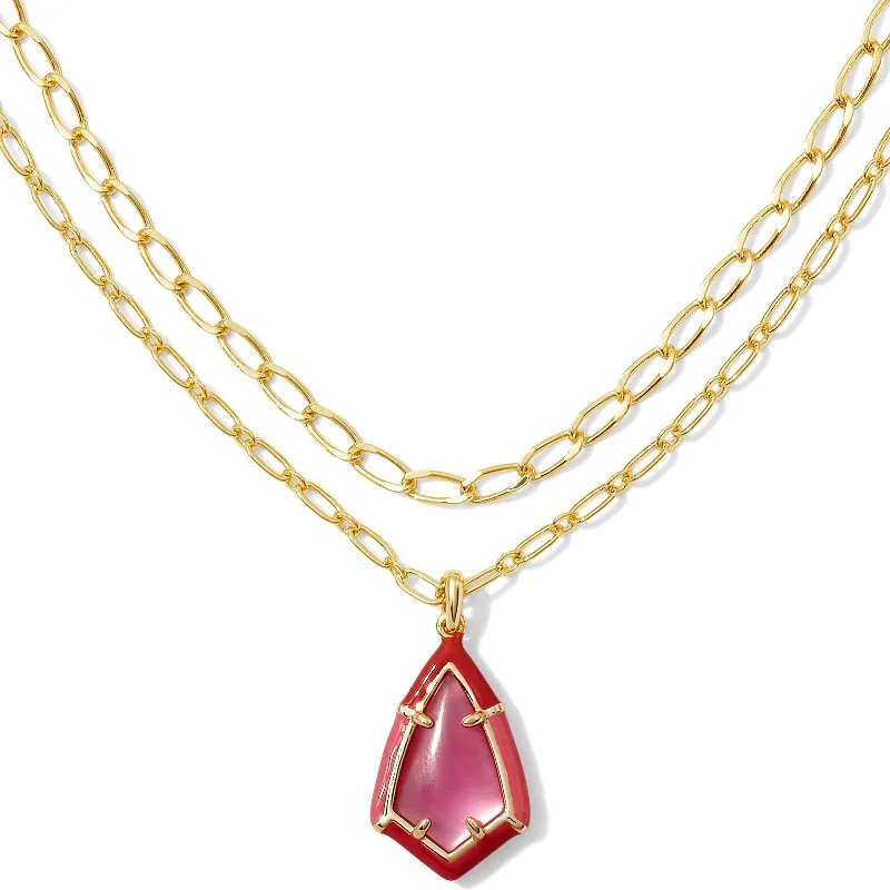 Kendra Scott | Camry Gold Enamel Frame Multi Strand Necklace in Azalea Illusion