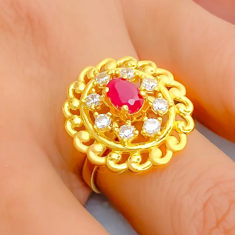 Decorative Glowing 22k Gold CZ Statement Ring