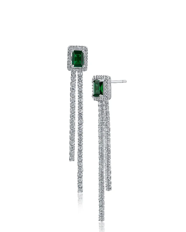 Colorful Crystal Earrings-Emerald and Pave Drop Earrings