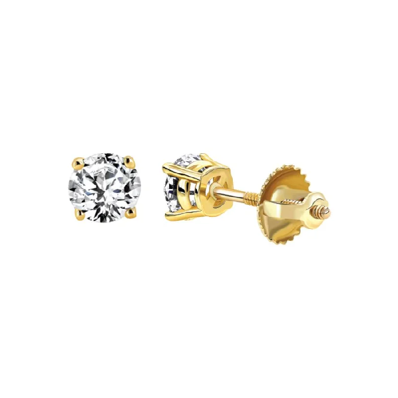 Luxury Silver Earrings-LADIES SOLITAIRE EARRINGS 0.50CT ROUND DIAMOND 14K YELLOW GOLD