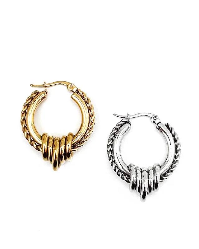 Gold-Plated Hoop Earrings-Edge Textured Hoop Earrings || Choose Color