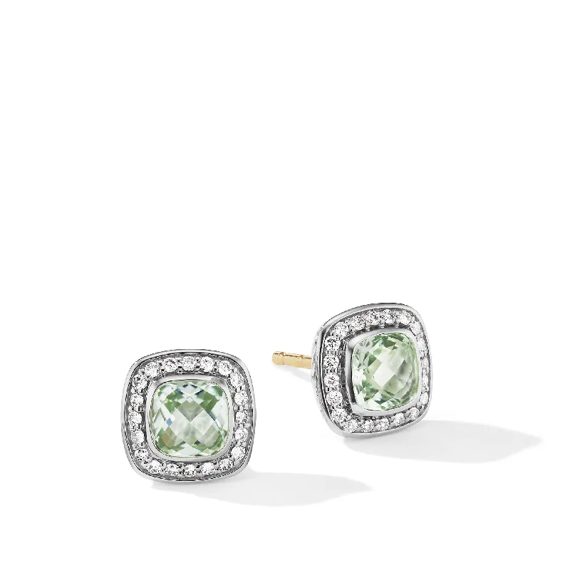 Funky Statement Earrings-Petite Albion® Stud Earrings with Prasiolite and Pavé Diamonds