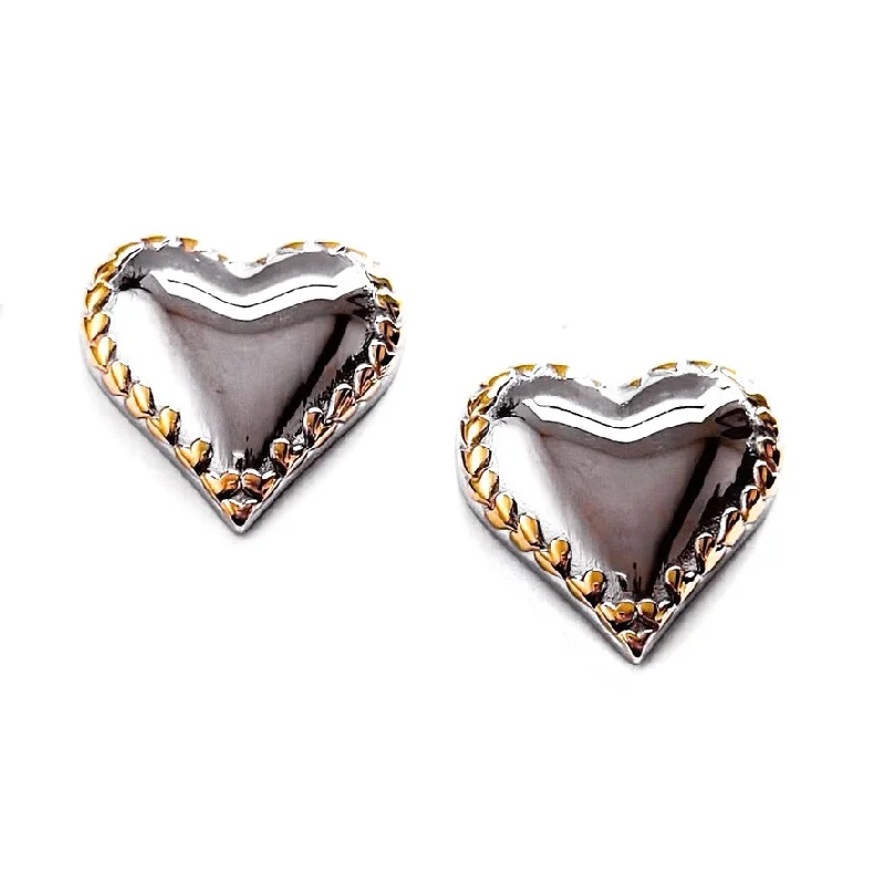 Simple Crystal Earrings-Evada Mixed Metal Heart Stud Earrings