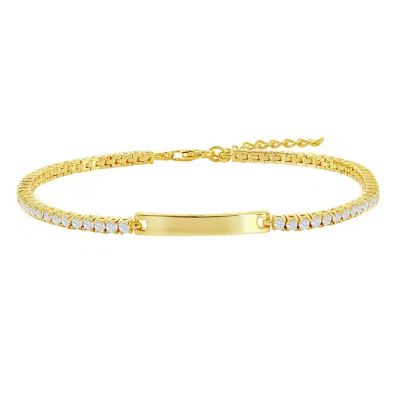 Classic Women's Bracelet - Gold CZ ID Bar Tennis with Lobster Closure | T-7999-GP