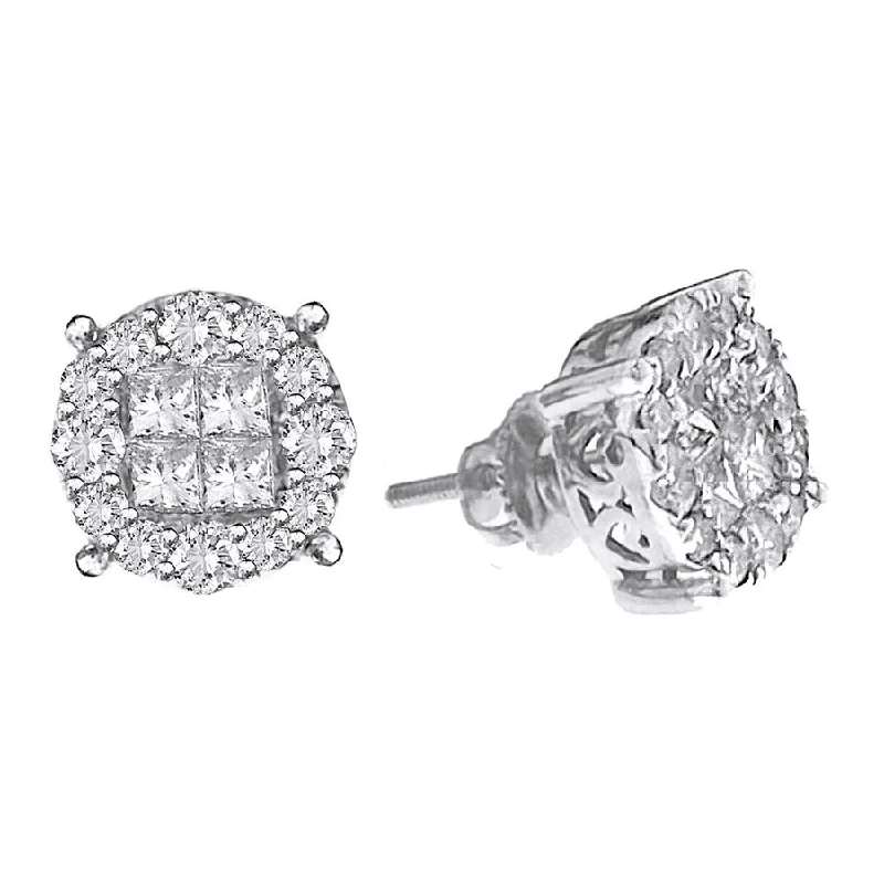 Adjustable Earrings-LADIES STUD EARRINGS 2.00CT ROUND/PRINCESS DIAMOND 14K WHITE GOLD